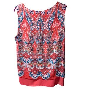 Rose Olive Plus 1X Coral Paisley Sleeveless Layered Tank Top Women Resortwear